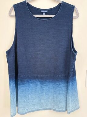 J.Jill Pure Jill Indigo Tank Top Artisan Ombre Cotton Coastal Chic Casual 2XL